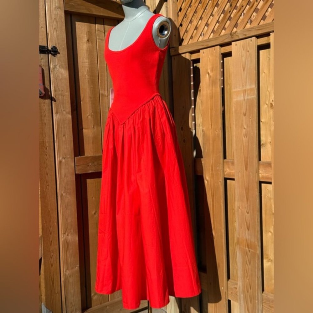 🆕 RONNY KOBO 🧿 NWT Verda Red Stretch Knit Dress, Poplin Skirt - Sz M - Picture 10 of 13